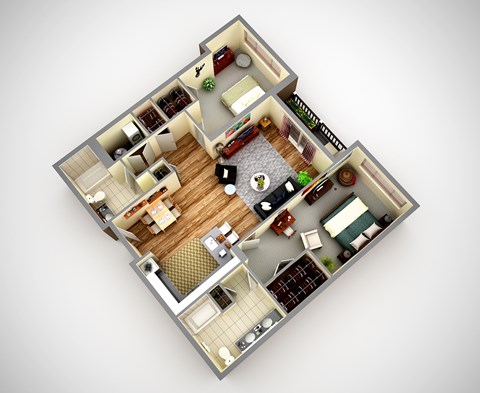 Floor plan for 2 beds, 2 baths, 1128 sqft